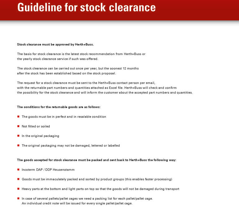 Guideline – Stock clearance