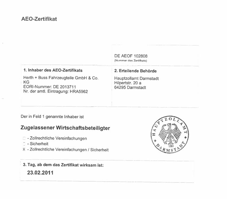 Certificate – AEO-F