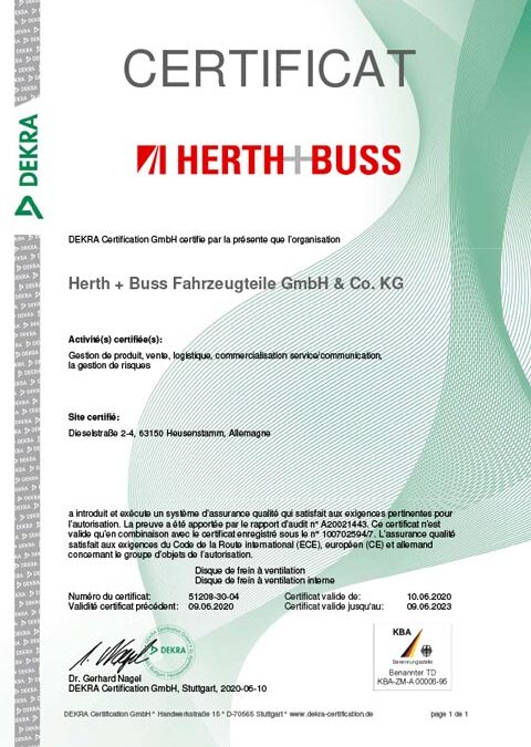 Certificat – KBA (Autorité fédérale des transports automobiles)