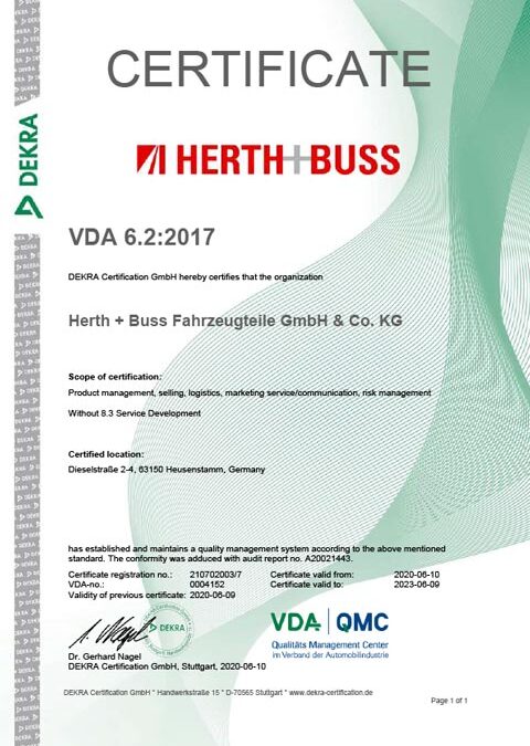 Certificate – VDA 6.2