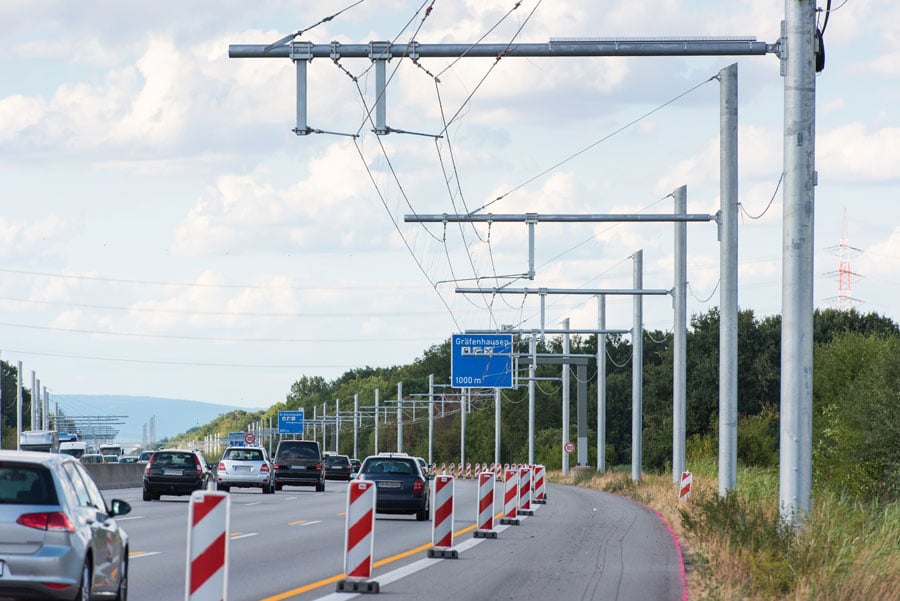 E-Highway, A5, LKW, Hybrid, Hybrid-LKWs, Elektromobilität, Elektro-LKWs, Oberleitung, Oberleitungslkws